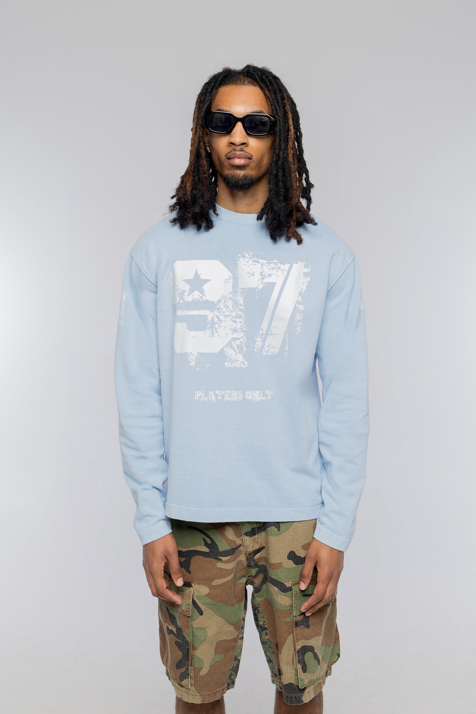 Players Only 97 L/S Washed Distressed Blue T-Shirt