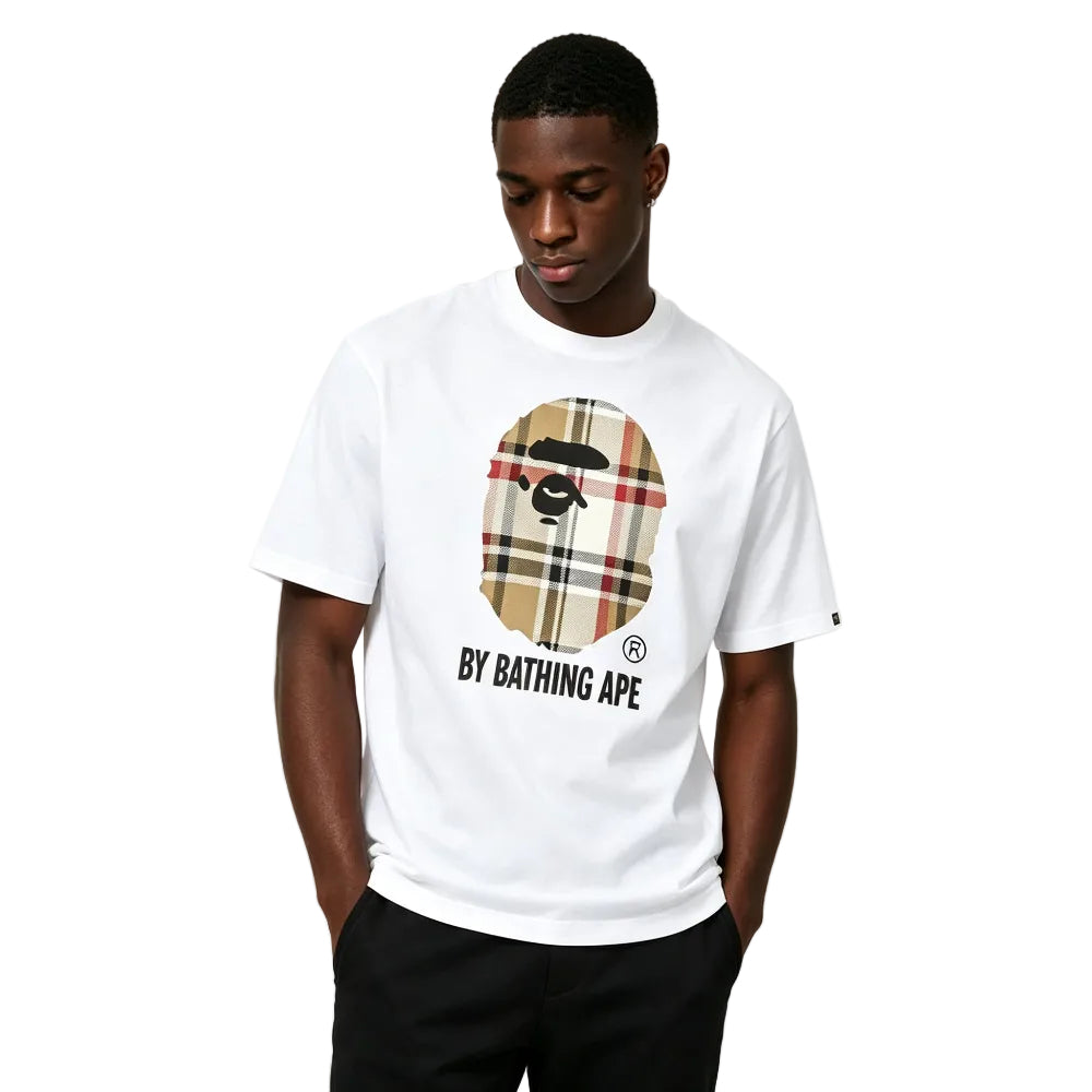 BAPE A Bathing Ape Check by Bathing Tee  White Beige