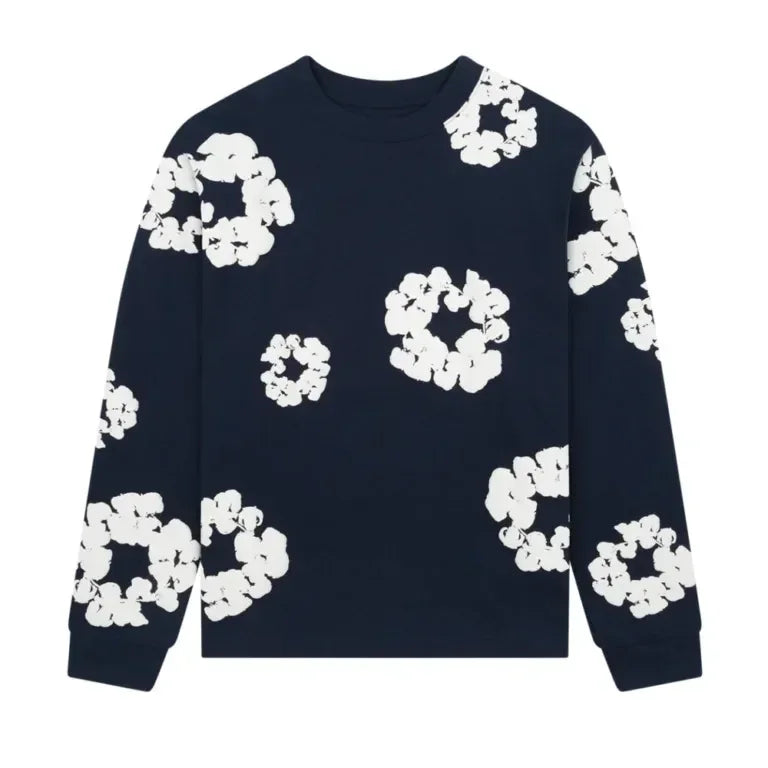 Denim Tears Long Sleeve Cotton Wreath T-shirt Navy