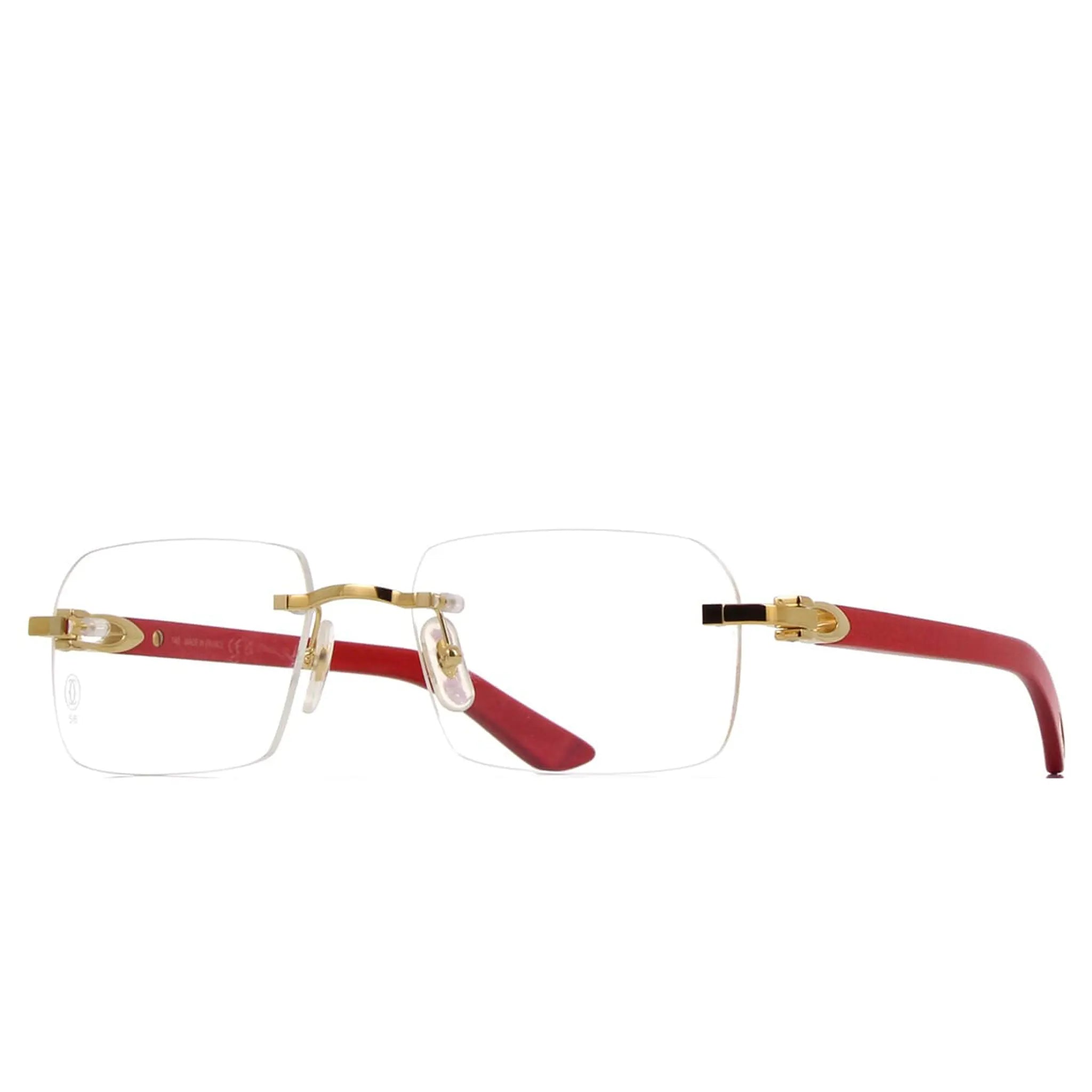 Cartier Eyewear CT0453O-003 Transparent Red Gold Rimless Sunglasses