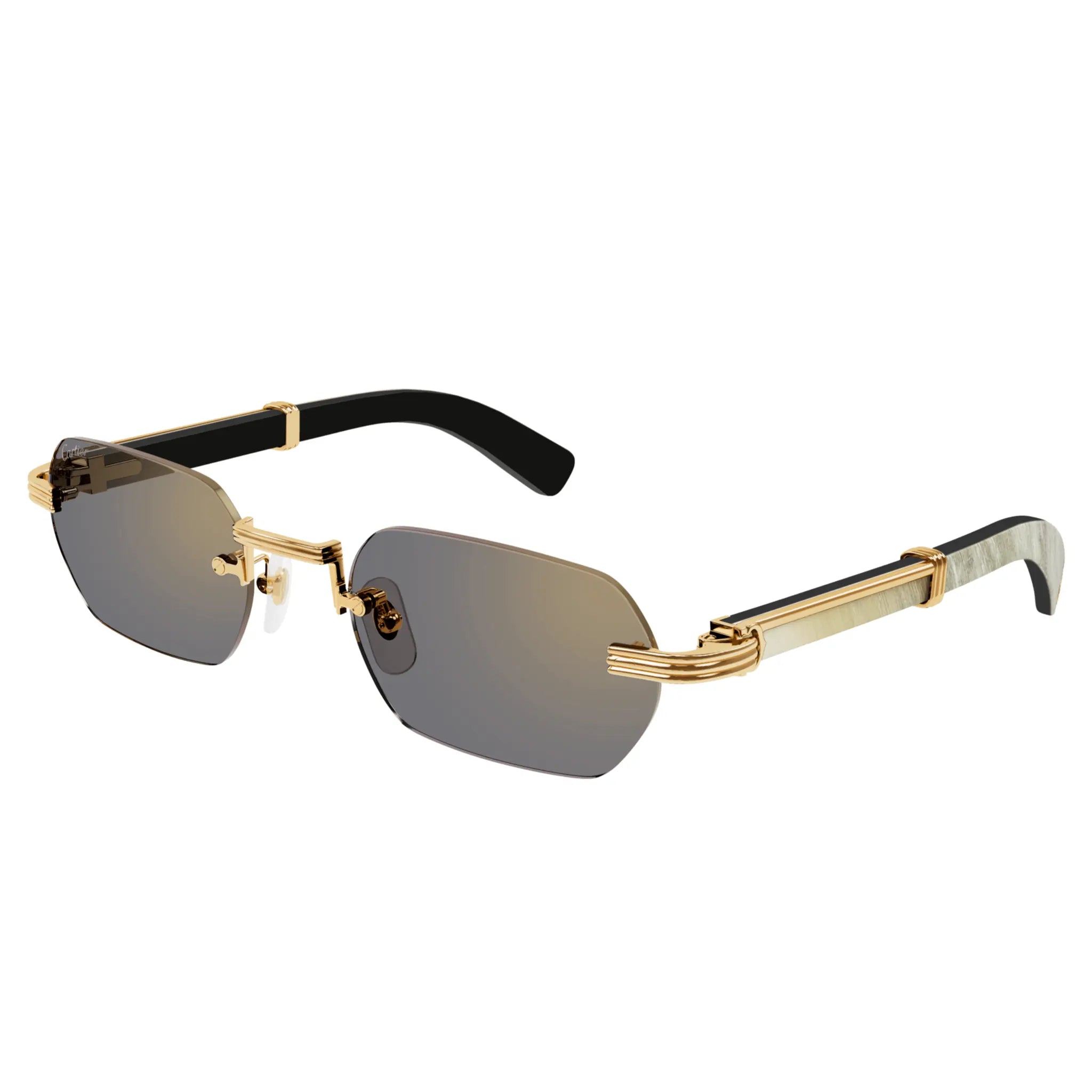 Cartier Eyewear Premiere CT0362S-003 Gold White Wood Rimless Sunglasses