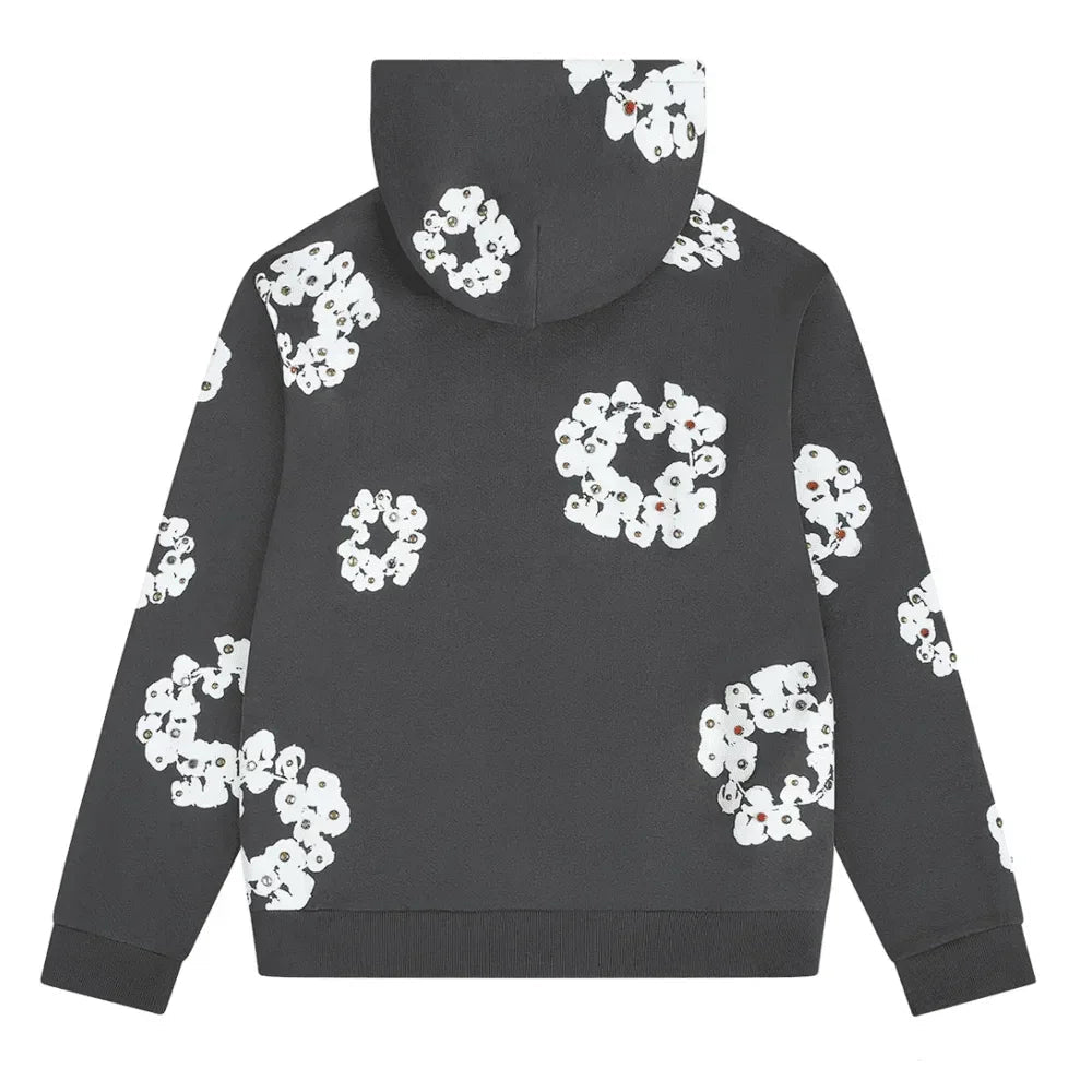 Denim Tears Rhinestone Wreath Zip Hoodie Vintage Black