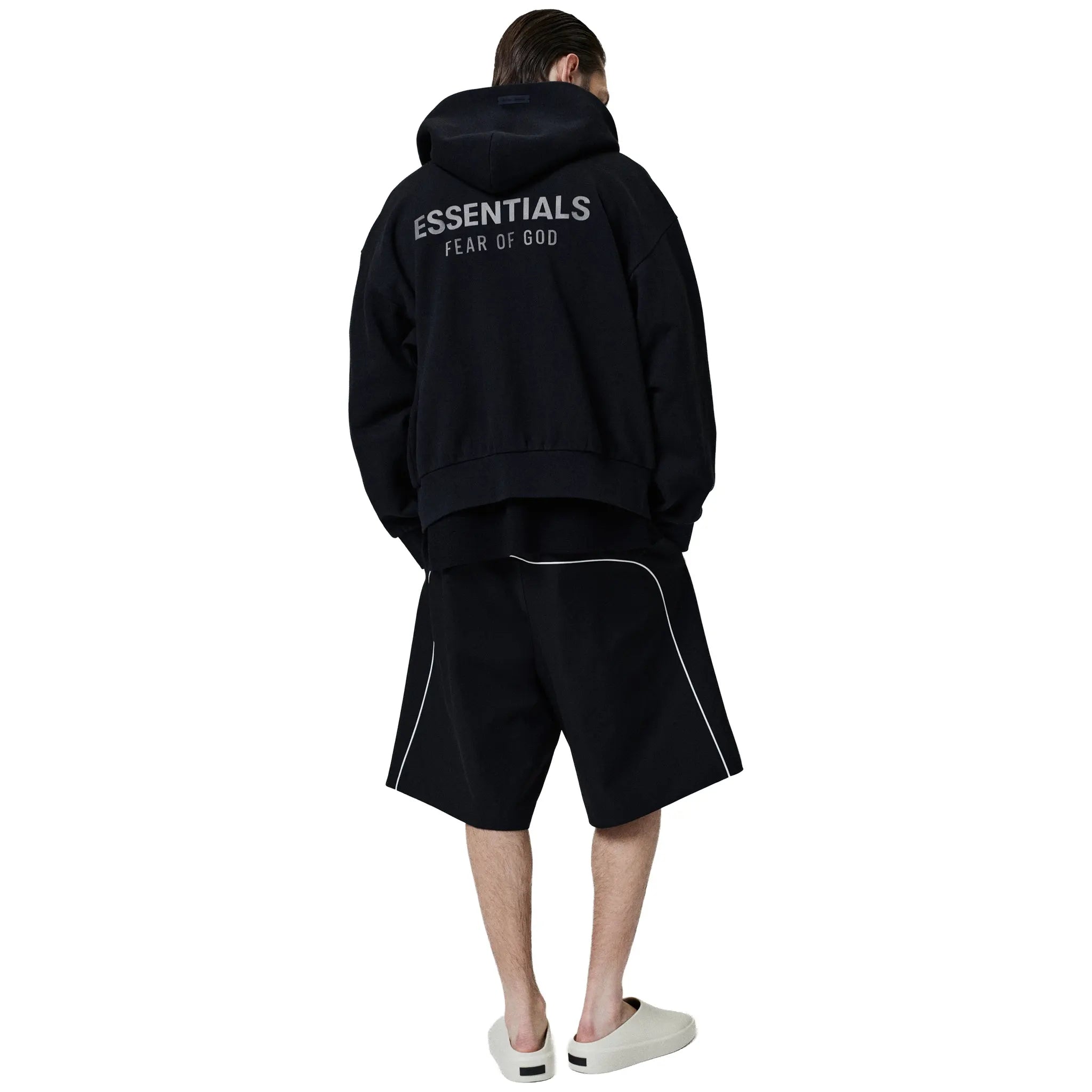 Fear Of God Essentials Classic Fleece Jet Black Metalic Zip-Up Hoodie (SS25)